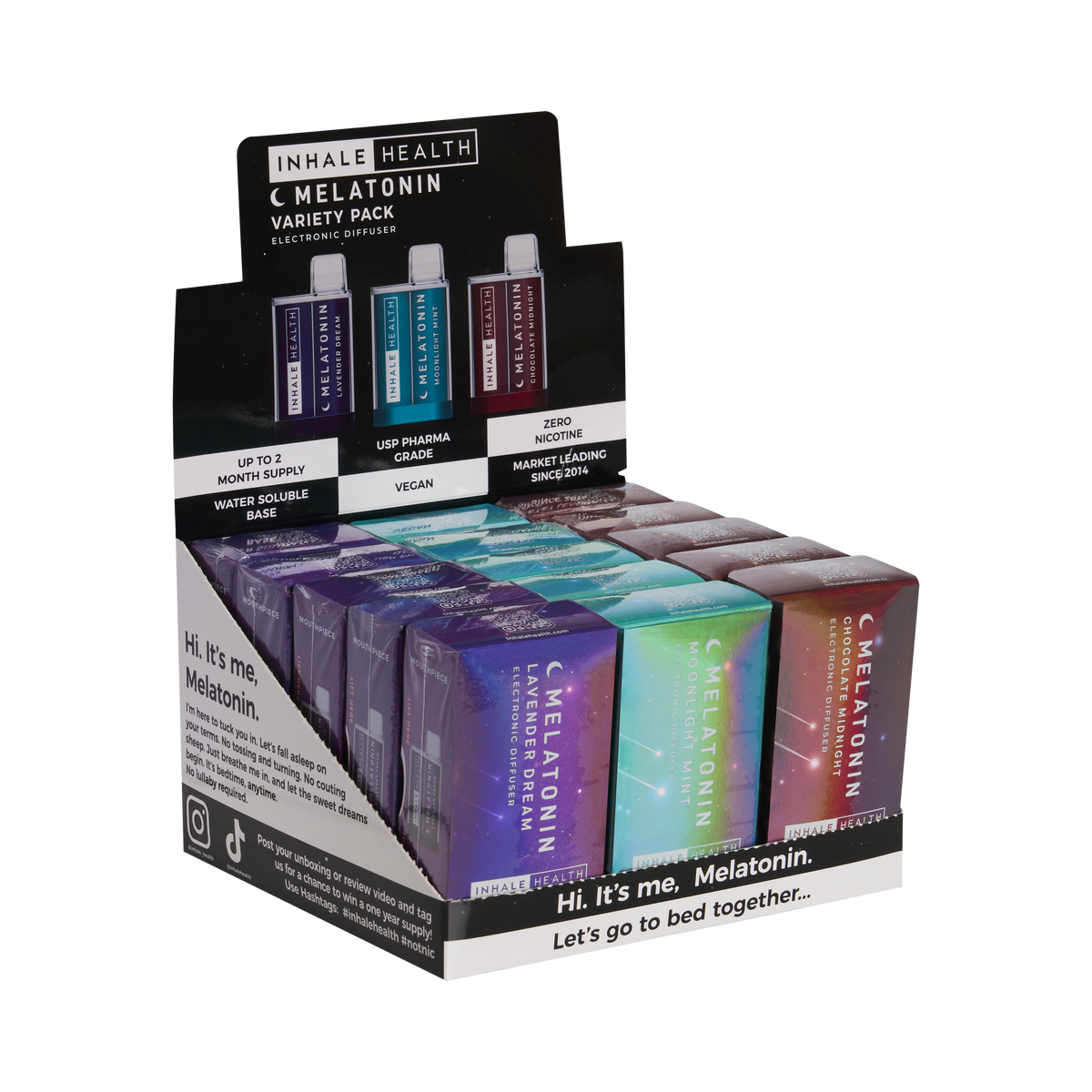 Melatonin Boxes Inhale Health Melatonin Variety Pack (15-Pack Display Box) – Inhale Health®